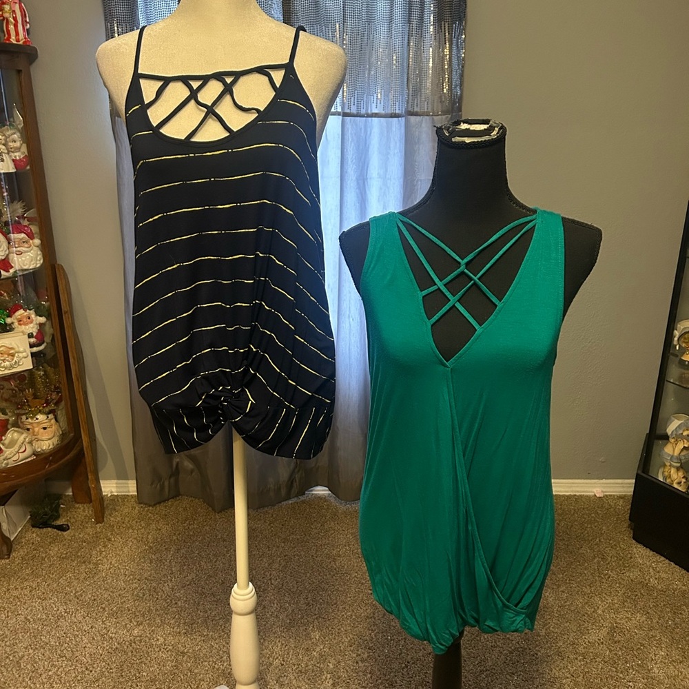 Maurices Black Striped and Teal Camisoles